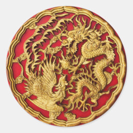 Dragon Phoenix rood goud Chinese bruiloft gunst Ronde Sticker