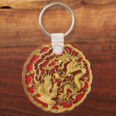 Dragon Phoenix rood goud Chinese bruiloft gunst Sleutelhanger (Voorkant)