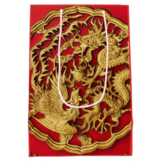 Dragon Phoenix rood goud Chinese bruiloft Medium Cadeauzakje (Achterkant)