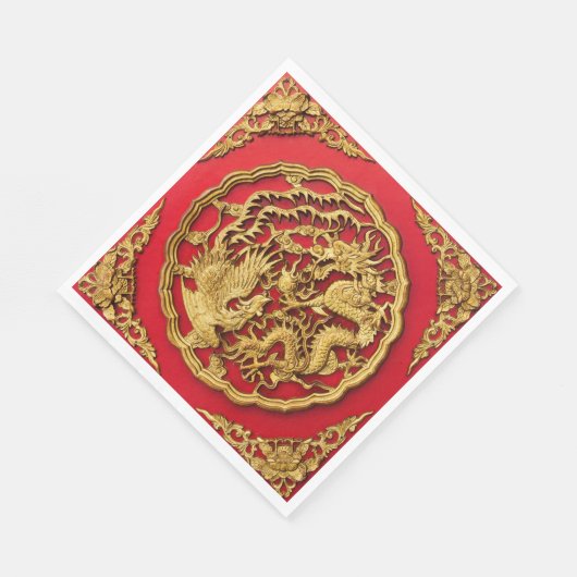 Dragon Phoenix rood goud Chinese bruiloft Servet (Hoek)