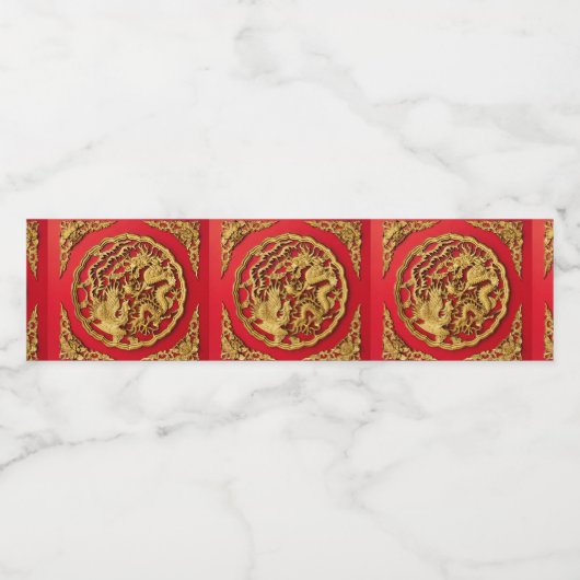 Dragon Phoenix rood goud Chinese bruiloft Waterfles Etiket (Enkel label)