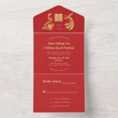 ©Dragon-Phoenix Rood Gouden Chinese Trouwdag All In One Uitnodiging (Binnen)