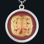 Dragon & Phoenix - Symbool voor dubbel geluk Zilver Vergulden Ketting<br><div class="desc">Chinees symbool voor dubbel geluk Rood/Goud ketting.  Met Dragon en Phoenix.</div>