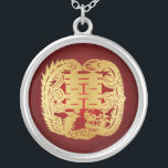 Dragon & Phoenix - Symbool voor dubbel geluk Zilver Vergulden Ketting<br><div class="desc">Chinees symbool voor dubbel geluk Rood/Goud ketting.  Met Dragon en Phoenix.</div>