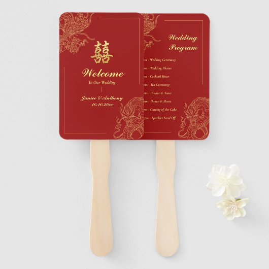Dragon Phoenix Traditioneel Chinees Trouwprogramma Handwaaier (Voorkant en achterkant)