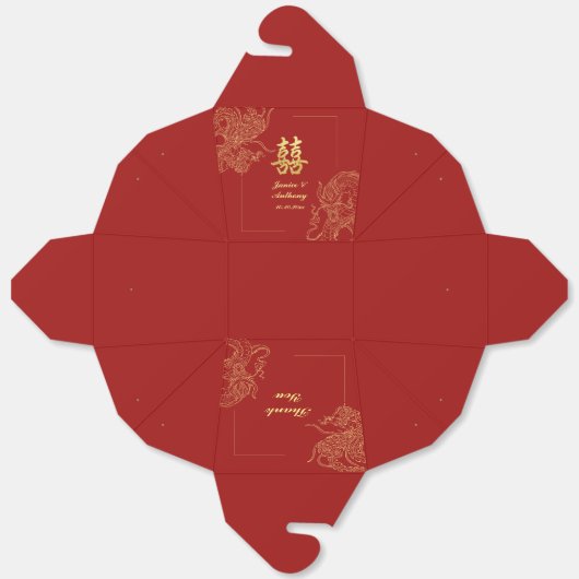 Dragon Phoenix Traditionele Rode Chinese bruiloft Bedankdoosjes (Ongevouwen)