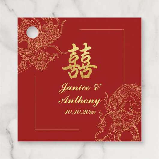 Dragon Phoenix Traditionele Rode Chinese bruiloft Bedankjes Labels (Voorkant)