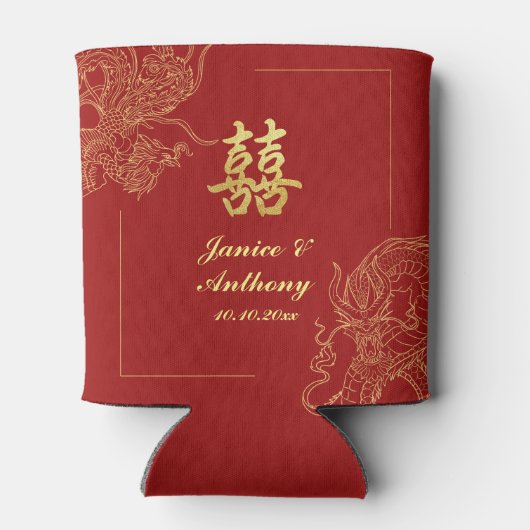 Dragon Phoenix Traditionele Rode Chinese bruiloft Blikjeskoeler (Achterkant)