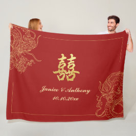 Dragon Phoenix Traditionele Rode Chinese bruiloft Fleece Deken