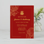 Dragon Phoenix Traditionele Rode Chinese bruiloft Folie Uitnodiging (Staand Voorkant)