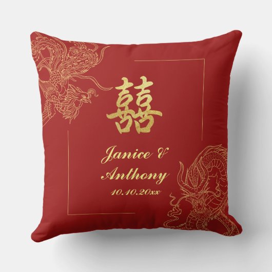 Dragon Phoenix Traditionele Rode Chinese bruiloft Kussen (Achterkant)