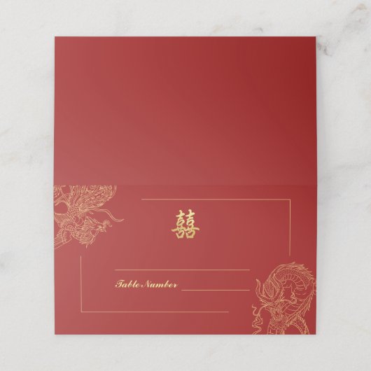 Dragon Phoenix Traditionele Rode Chinese bruiloft Plaatskaartje (Buitenkant ongevouwen)