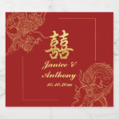 Dragon Phoenix Traditionele Rode Chinese bruiloft Sparkling Wijnetiket (Enkel label)