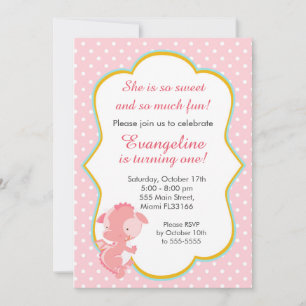 Dragon Pink Peach Girl Birthday Party Invitation Kaart