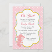 Dragon Pink Polka Dots Baby Girl Shower Uitnodigen Kaart (Voorkant)