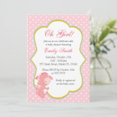 Dragon Pink Polka Dots Baby Girl Shower Uitnodigen Kaart (Staand voorkant)