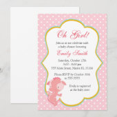 Dragon Pink Polka Dots Baby Girl Shower Uitnodigen Kaart (Voorkant / Achterkant)
