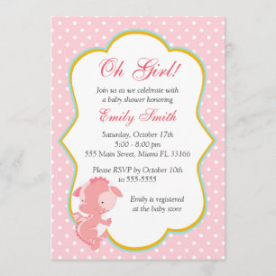 Dragon Pink Polka Dots Baby Girl Shower Uitnodigen Kaart