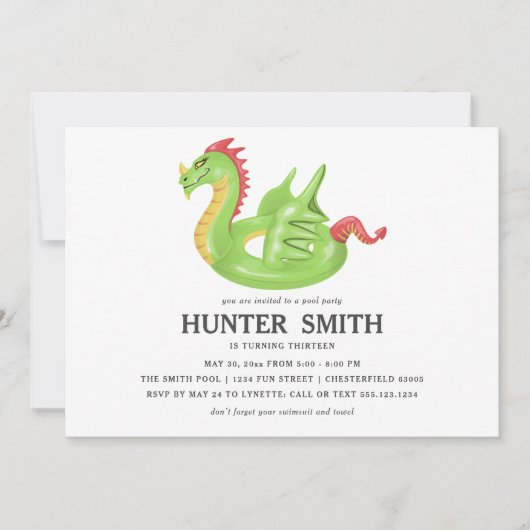 Dragon Pool Float Verjaardag Pool Party Kaart (Voorkant)