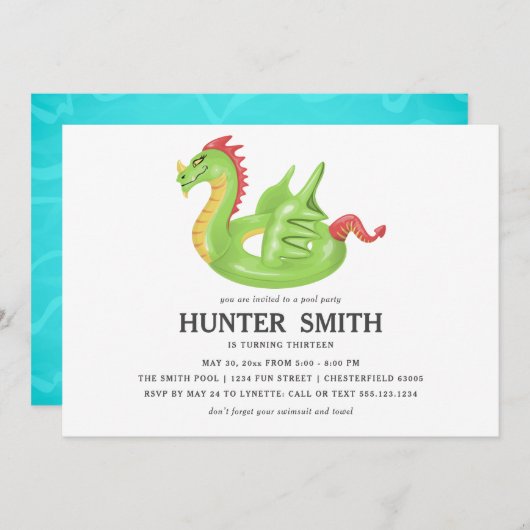 Dragon Pool Float Verjaardag Pool Party Kaart (Voorkant / Achterkant)