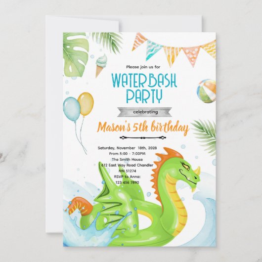Dragon pool party theme invitation kaart (Voorkant)