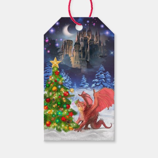 Dragon Pulling op kerstboom Cadeaulabel (Voorkant)