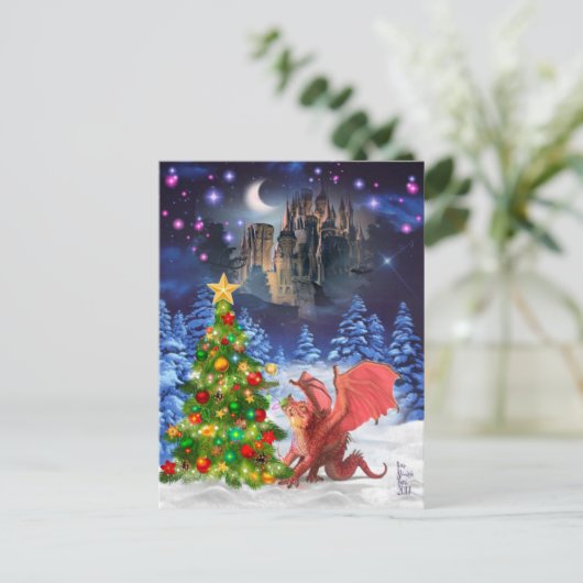 Dragon Pulling op kerstboom Feestdagenkaart (Staand voorkant)