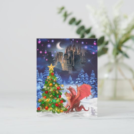 Dragon Pulling op kerstboom Feestdagenkaart (Staand voorkant)