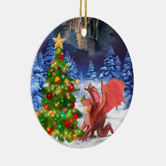 Dragon Pulling op kerstboom Keramisch Ornament (Rechts)