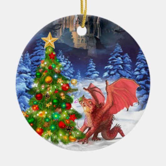 Dragon Pulling op kerstboom Keramisch Ornament (Voorkant)
