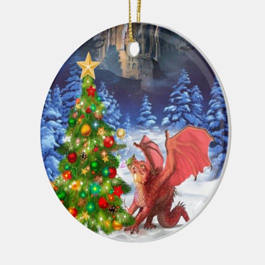 Dragon Pulling op kerstboom Keramisch Ornament (Links)