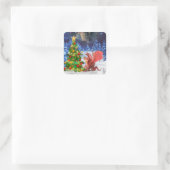 Dragon Pulling op kerstboom Vierkante Sticker (Tas)