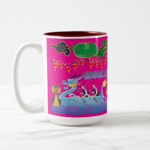 Dragon Pulse Festival hete roze Tweekleurige Koffiemok