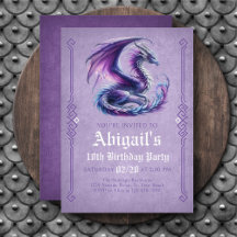 Dragon Purple Girl's Birthday Invitation