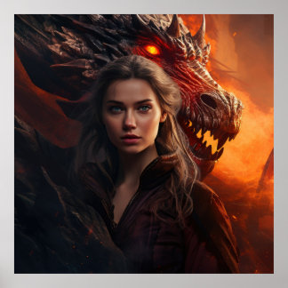 Dragon Queen Portrait - Fantasy Woman en Dragon A Poster