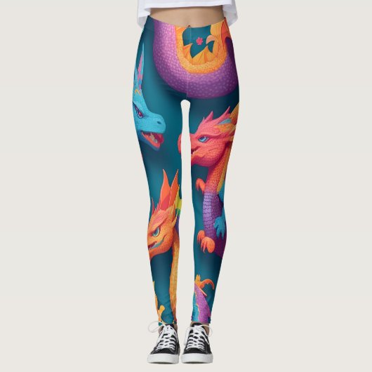 Dragon Rainbow Kleurrijke gepersonaliseerde patroo Leggings (Voorkant)