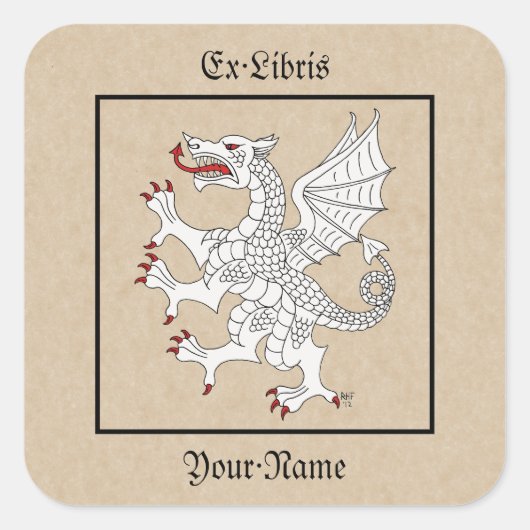 Dragon Rampant Argent Bookplaat Vierkante Sticker (Voorkant)