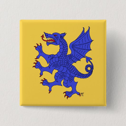 Dragon Rampant Azure Vierkante Button 5,1 Cm (Voorkant)