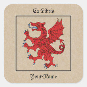 Dragon Rampant Gules Bookplaat Vierkante Sticker