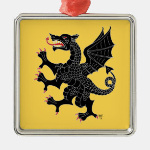 Dragon Rampant Sable Metalen Ornament
