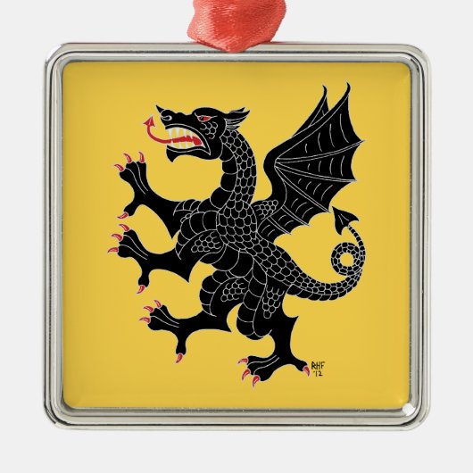 Dragon Rampant Sable Metalen Ornament (Voorkant)
