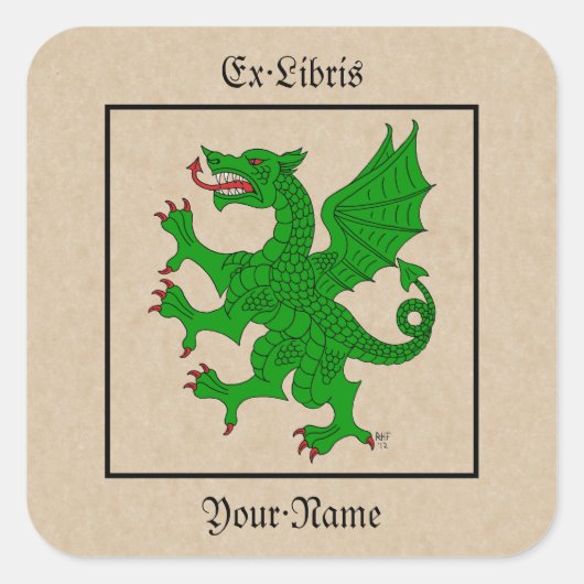 Dragon Rampant Vert Bookplaat Vierkante Sticker (Voorkant)