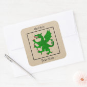 Dragon Rampant Vert Bookplaat Vierkante Sticker (Envelop)