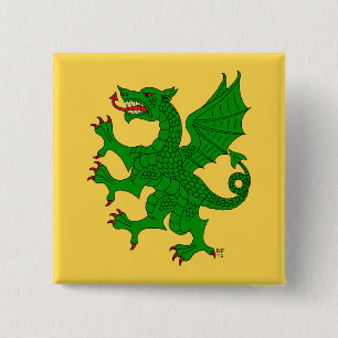 Dragon Rampant Vert Vierkante Button 5,1 Cm