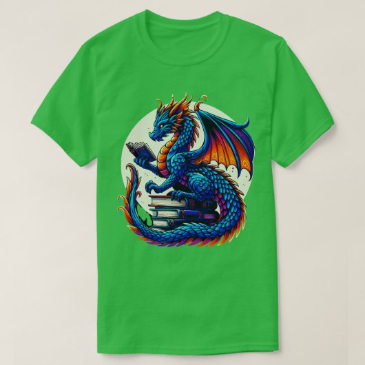 Dragon Reading a Book Bookworm Book Lover 1 T-shirt (Design voorkant)