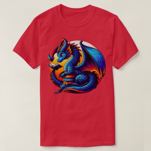 Dragon Reading a Book Bookworm Book Lover 2 T-shirt (Design voorkant)