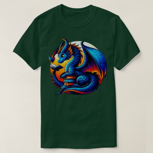 Dragon Reading a Book Bookworm Book Lover 2 T-shirt (Design voorkant)