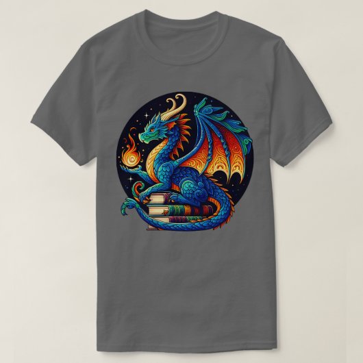 Dragon Reading a Book Bookworm Book Lover 4 T-shirt (Design voorkant)