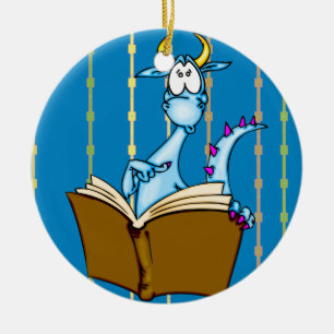 Dragon Reading Book Keramisch Ornament