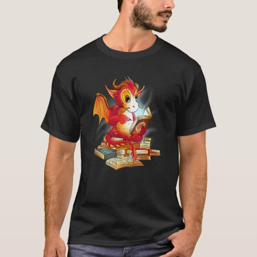 Dragon Reading Book rex for Boys Kids Reading T-shirt (Voorkant)